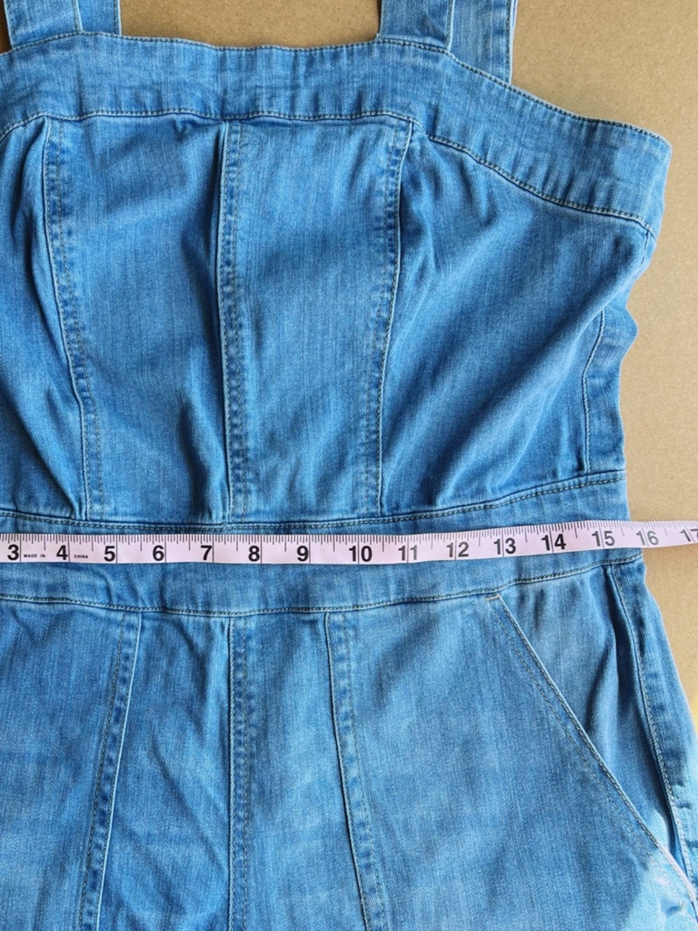 Dollhouse Denim Wide Leg Jumpsuit Light Wash Adjustable Straps Cropped Raw Hem L - Picture 6 of 10